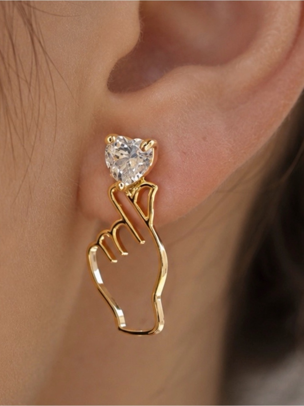 Lucky Love Gold Heart Crystal Drop Earrings
